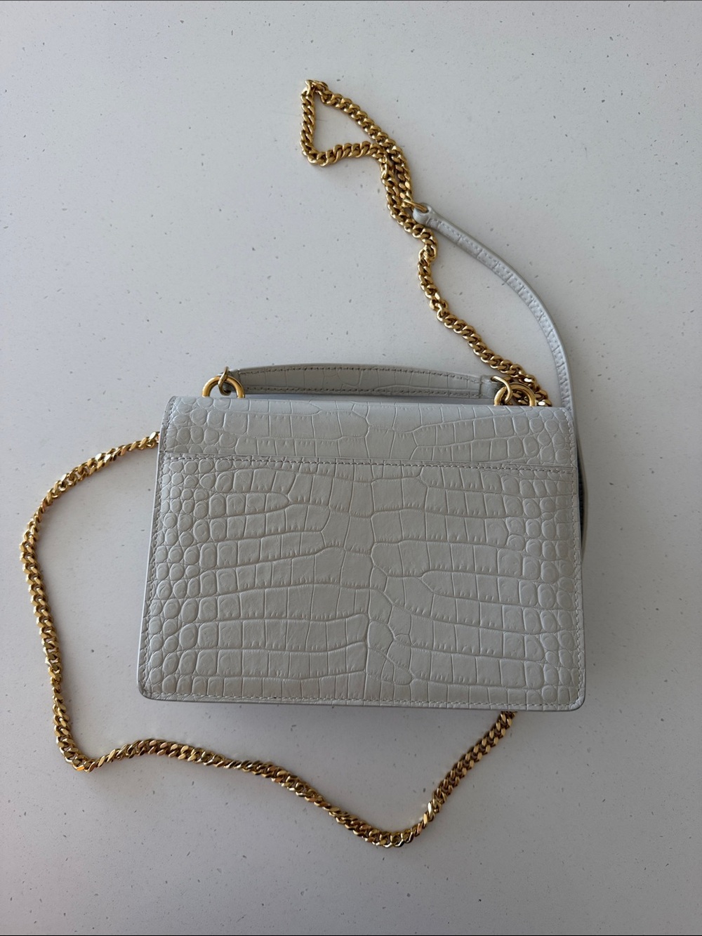 Saint Laurent Cream Croc-Embossed Leather Shoulder Bag with Gold Hardware - Picture 3 of 4